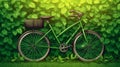 A captivating vector art of a bicycle enveloped in green foliageon World Bicycle Day.