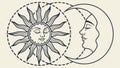 Interlocking Sun and Moon Faces, Celestial Harmony Symbol, vector design Generative AI Royalty Free Stock Photo
