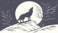 Lone Wolf Under Moonlight, Winter Forest Animal Vector Illustration, vector design Generative AI Royalty Free Stock Photo