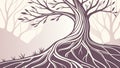 Gnarly Tree Roots, Ancient Growth and Resilience, vector design Generative AI Royalty Free Stock Photo
