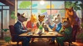 Collaborative Puzzle Solvers: Diverse Animal Team in Vibrant Co-Working Space Royalty Free Stock Photo