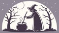 Mystical witch brewing potion in a forest, evoking magic and ancient rituals, vector design Generative AI Royalty Free Stock Photo