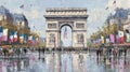 Vibrant Scene At Arc De Triomphe With Colorful Flags And Crowds Royalty Free Stock Photo