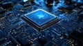 Advanced Data Processor Intricate Circuitry Radiating a Cool Blue Light Powering NextGen Computing Royalty Free Stock Photo