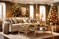 A captivating view of a living room transformed into a festive haven for New Year celebrations.