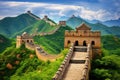 A captivating view of the majestic Great Wall of China against a backdrop of stunning mountains, The Great Wall of China, AI Royalty Free Stock Photo