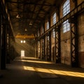 AI-Generated Image: Sunlit Empty Factory Space Royalty Free Stock Photo