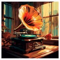 Captivating Vintage Phonograph Illustration in Realistic Art Style