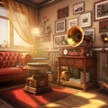 Captivating Vintage Phonograph Illustration in Realistic Art Style