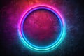 Vintage Neon Glow A Round Frame Enhances a Dark Textured Backdrop for a Stunning Artistic Photo Royalty Free Stock Photo