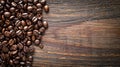 Harmonious Symphony of Aromatic Riches, A Mesmerizing Mound of Coffee Beans Rests on a Rustic Wooden Abode