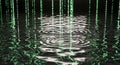 Digital Rain Effect on Water Surface Binary Code Reflections in Ripples Royalty Free Stock Photo