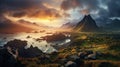 Captivating Visual Storytelling: Grandiose Sunrise Landscape With Lively Coastal Mountains Royalty Free Stock Photo