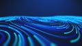 Dynamic flowing blue lines representing abstract futuristic data processing and visualization.