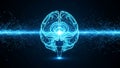 Digital Brain Visualization with Glowing Blue Lines and Sparkles Represents Artificial Intelligence Technology Royalty Free Stock Photo
