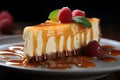 Captivating visuals of sumptuous cheesecake, a slice that tantalizes the senses Royalty Free Stock Photo