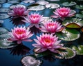 Captivating water lilies are in full bloom.