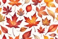 Captivating Watercolor Illustration: Fallen Leaves in Various Shades of Autumn, Vibrant Reds, Oranges, and Yellows