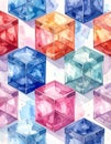 Vibrant Watercolor Cubes Abstract Pattern Royalty Free Stock Photo