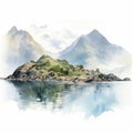 Captivating Watercolor Illustration Of Norwegian Island With Mountains