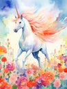 Captivating Watercolor Magical Unicorn Floral with the Graceful Unicorn AI Generated