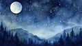 Captivating Watercolor Night Sky with Stars and Crescent Moon AI Generated Royalty Free Stock Photo