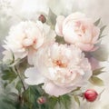Captivating Watercolor Painting of Romantic White and Pink Peonies and Roses for Wallpaper, Generative AI