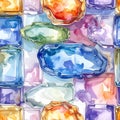 Vibrant Watercolor Seamless Pattern of Colorful Ice Cubes and Abstract Shapes Royalty Free Stock Photo