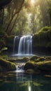 Captivating Waterfall Pool in Lush Forest Oasis Refreshing Natural Sanctuary. Royalty Free Stock Photo