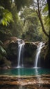 Captivating Waterfall Pool in Lush Forest Oasis Refreshing Natural Sanctuary. Royalty Free Stock Photo