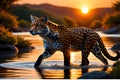 Wild life photograph of a tiger in jungle lake