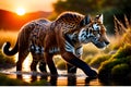 Wild life photograph of a tiger in jungle lake