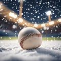 Winter Baseball Ball Picture with Bokeh Light and an Abstract Out-of-Focus Stadium Background Royalty Free Stock Photo