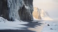 Captivating Winter Beach: Icebergs, Waterfalls, And Stunning Contrasts Royalty Free Stock Photo