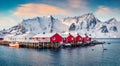 Captivating winter cityscape of small fishing town - Hamnoy, Norway, Royalty Free Stock Photo