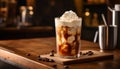 Captivating winter iced chai latte with velvety foam and aromatic spices for an enticing experience