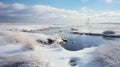 Captivating Winter Landscape With Stream And Snow-covered Grass