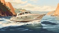 Captivating Yacht Illustration: Muted Colors And Energetic Strokes