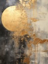 Captivatingly Atmospheric Abstract Painting of the Golden Sun with Metallic Leaves AI Generated Royalty Free Stock Photo