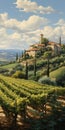Captivatingly Detailed Italian Vineyard Landscape Painting