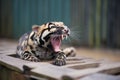 captive sunda clouded leopard yawning, showing teeth Royalty Free Stock Photo