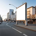 Blank billboard on a busy street corner