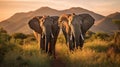 Majestic Elephants in South African Savannah