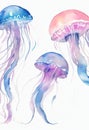 Capture the Beauty of a Jellyfish in Watercolor Illustration: A Medusa Painting on a White Background.