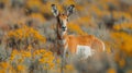 Capture the breathtaking beauty of a pronghorn antelope amidst vibrant yellow wildflowers in the untamed wilderness of Utah, where Royalty Free Stock Photo
