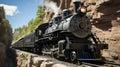 Capture the breathtaking scene of a steam locomotive in the high canyon of the wild west Royalty Free Stock Photo