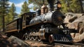 Capture the breathtaking scene of a steam locomotive in the high canyon of the wild west Royalty Free Stock Photo