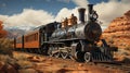 Capture the breathtaking scene of a steam locomotive in the high canyon of the wild west Royalty Free Stock Photo