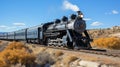 Capture the breathtaking scene of a steam locomotive in the high canyon of the wild west Royalty Free Stock Photo