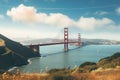 Capture the breathtaking vista of the world-renowned Golden Gate Bridge spanning across the picturesque San Francisco Bay, View of